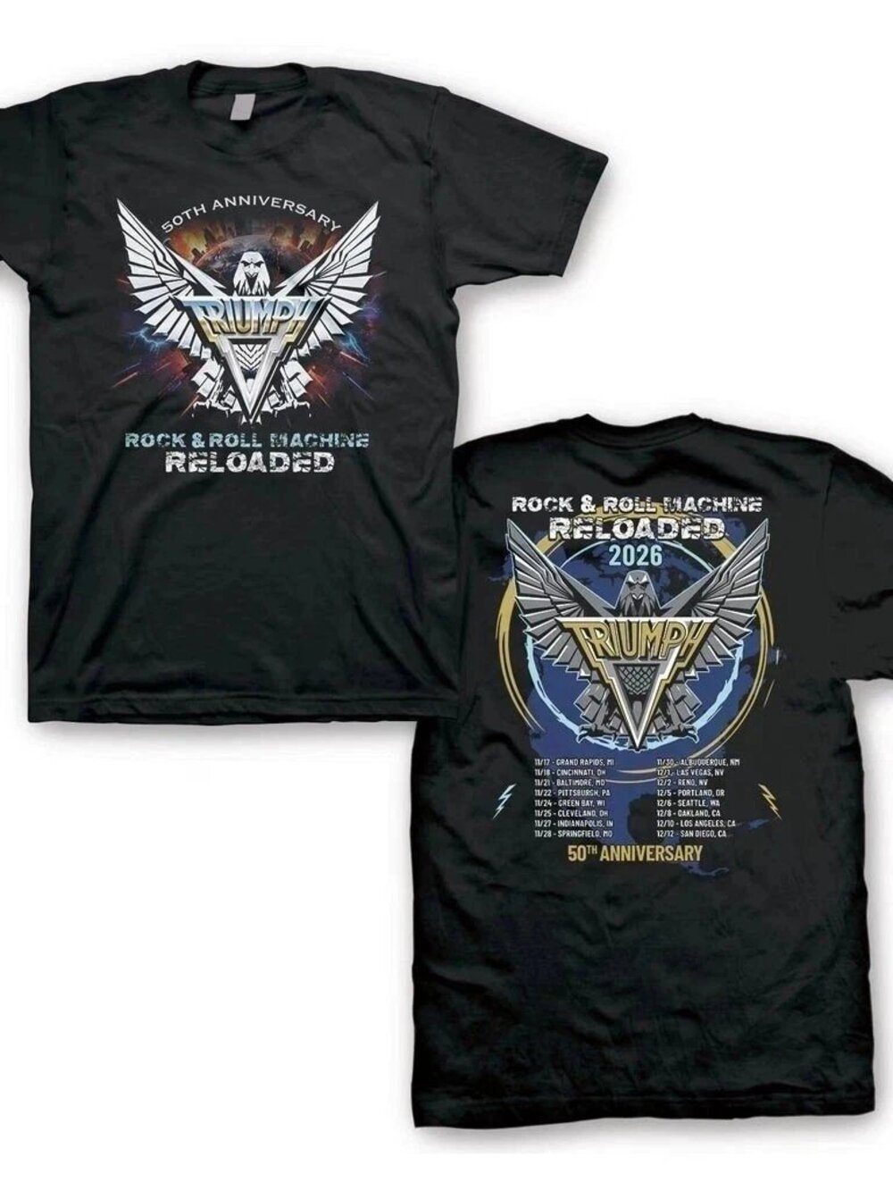 Triumph 50th Anniversary Tour 2026 Rock & Roll Machine T-Shirt